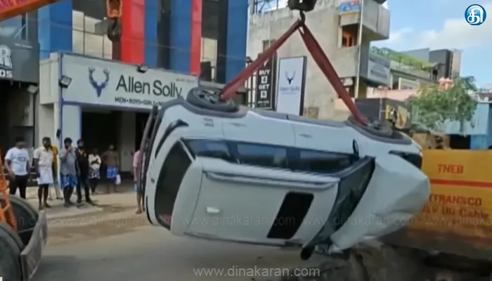 பூவிருந்தவல்லி அருகே மின்கம்பி பதிப்பதற்காக தோண்டப்பட்ட பள்ளத்தில் கார் கவிழ்ந்து விபத்து