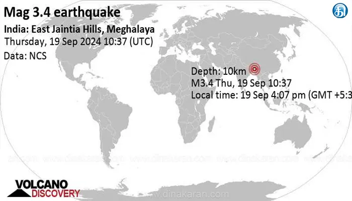மேகாலயாவில் லேசான நிலநடுக்கம்: ரிக்டர் அளவுகோலில் 3.4-ஆக பதிவு