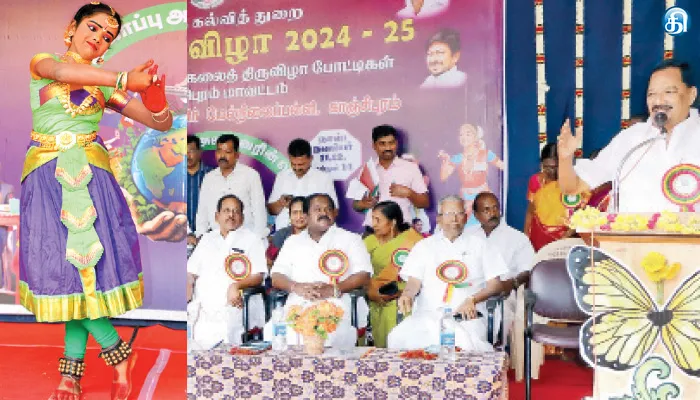 கலை திருவிழா போட்டிகள் தொடக்கம் பாரம்பரிய பண்பாடுகளை அறிந்து வாழ்வில் வெற்றி பெற வேண்டும்: மாணவர்களுக்கு, அமைச்சர் காந்தி அறிவுறுத்தல்