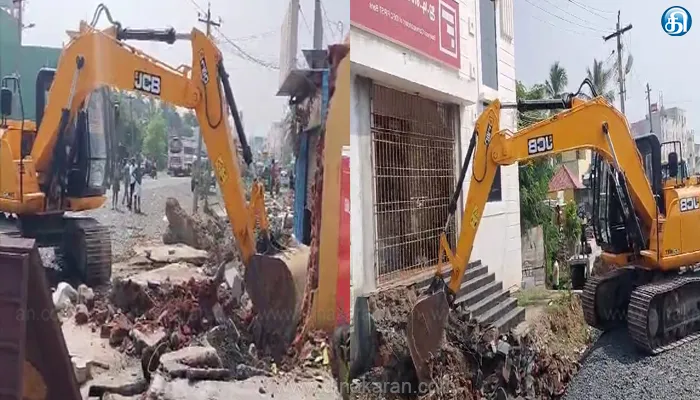 நெடுஞ்சாலைத்துறை இடத்தை ஆக்கிரமித்து கட்டப்பட்ட கட்டுமானங்கள் இடிப்பு