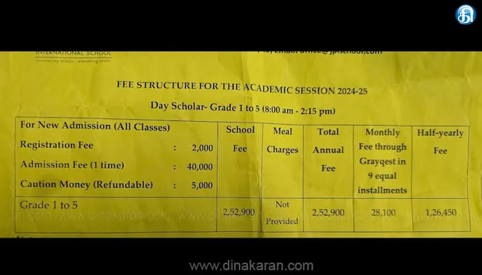 தனியார் பள்ளிகளின் வசூல் வேட்டை; 1ம் வகுப்பு மகளுக்கு ஆண்டு கட்டணம் ரூ4.27 லட்சம்: ரசீதை வெளியிட்டு தந்தை ஆதங்கம்