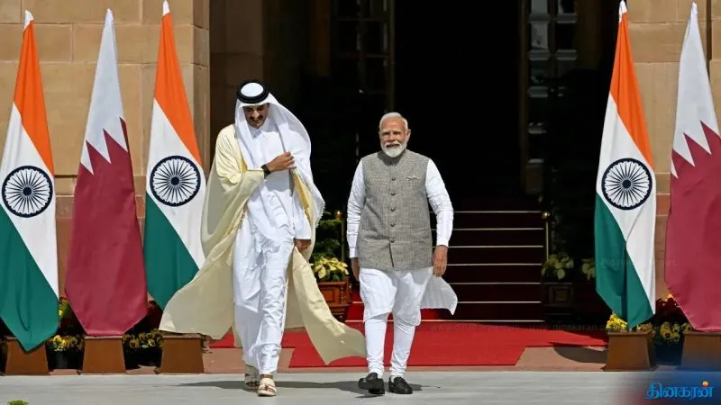 இந்தியா வந்த கத்தார் மன்னரை நேரில் சென்று வரவேற்ற பிரதமர் மோடி..!!