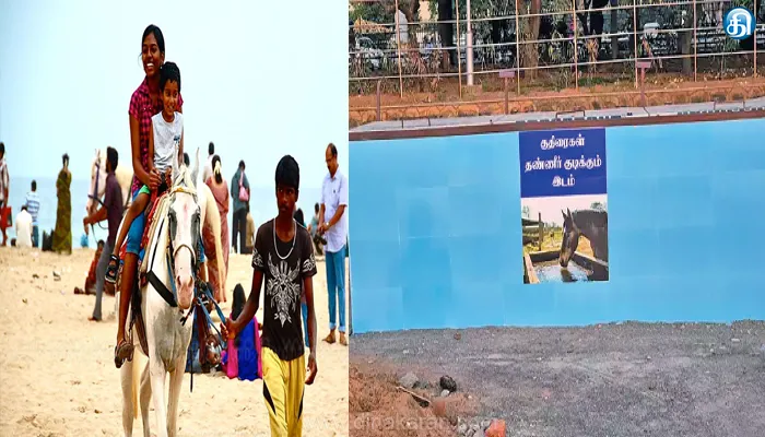 மெரினா கடற்கரையில் குதிரைகளுக்கு தண்ணீர் தொட்டி: மாநகராட்சி ஏற்பாடு