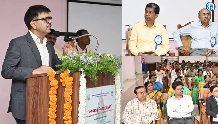 தரமணியில் நீர்வளத்துறையின் சார்பில் நடைபெற்ற “மாமழை போற்றுதும்” தொழில்நுட்பக் கருத்தரங்கை தூக்கி வைத்தார் நீர்வளத்துறை அரசு கூடுதல் தலைமைச் செயலாளர் மங்கத் ராம் சர்மா