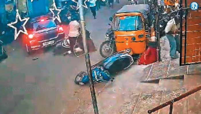 பிரேக் பிடிப்பதற்கு பதிலாக ஆக்சிலேட்டர் கொடுத்ததால் சாலையில் கார் தாறுமாறாக ஓடியதில் பெண் படுகாயம்; வாகனங்கள் சேதம்: சூளைமேட்டில் பரபரப்பு