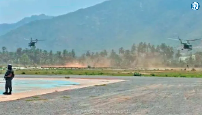 காஷ்மீரில் தீவிரவாதிகள் வேட்டைக்கு செல்ல வாய்ப்பு சேலத்தில் விமானப்படை வீரர்கள் திடீர் பயிற்சி: 3 ஹெலிகாப்டரில் ஒத்திகை