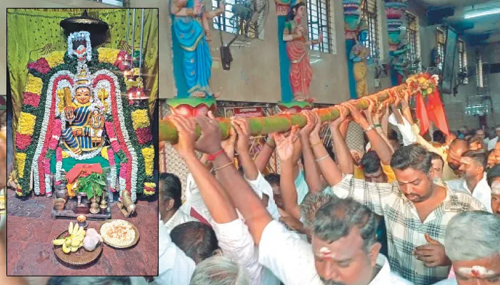 குடியாத்தம் சிரசு திருவிழா முன்னிட்டு கெங்கையம்மன் கோயிலில் பால் கம்பம் நடப்பட்டது