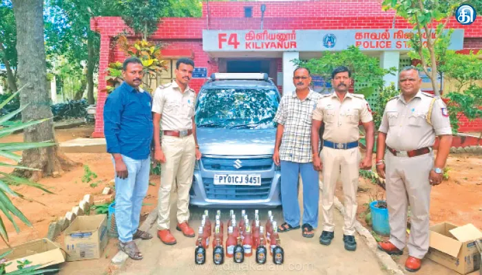 கிளியனூர் அருகே புதுச்சேரி மதுபாட்டில் விற்றவர் கைது