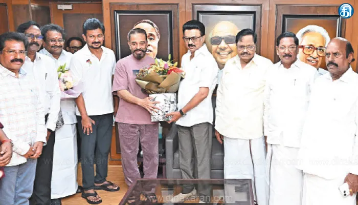 சென்னை அண்ணா அறிவாலயத்தில் முதல்வர் மு.க.ஸ்டாலினுடன் கமல்ஹாசன் சந்திப்பு: தமிழ்நாட்டிற்கானதாக மாநிலங்களவையில் எனது குரல் இருக்கும் என்று பேட்டி