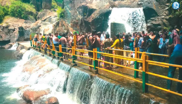 கொளுத்தும் கோடை வெயில்: மணிமுத்தாறு அருவியில் சுற்றுலா பயணிகள் குவிந்தனர்