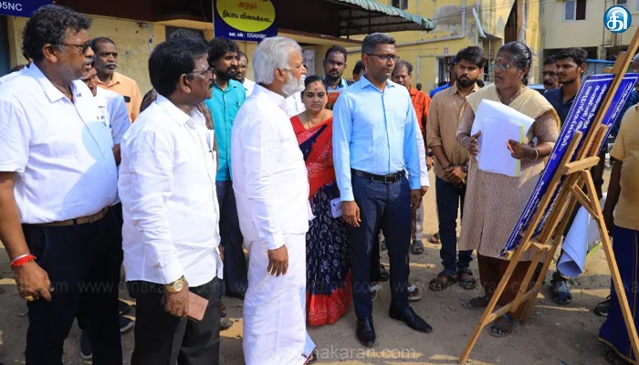 அறநிலையத்துறை சார்பில் மேற்கொள்ளப்பட்டு வரும் பல்வேறு வளர்ச்சி திட்டப் பணிகளை நேரில் பார்வையிட்டு ஆய்வு செய்தார் அமைச்சர் சேகர்பாபு