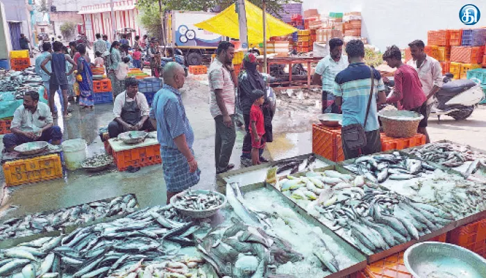 மீன்பிடி தடைகாலம் எதிரொலி; கடல் மீன்கள் விலை கடும் உயர்வு: வஞ்சிரம் ரூ.1200க்கு விற்பனை