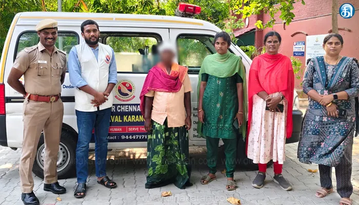 காவல் கரங்கள் மூலம் மெரினா பகுதியில் சுற்றிதிரிந்த பெண்ணை மீட்டு குடும்பத்தினருடன் சேர்ப்பு