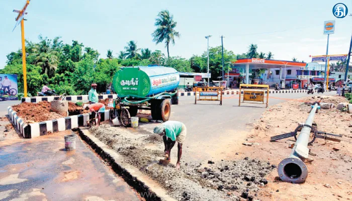 திருவாரூர் விளமல் பாலம் அருகே தேசிய நெடுஞ்சாலையில் உயர்மட்ட மின்கோபுர விளக்குகள்