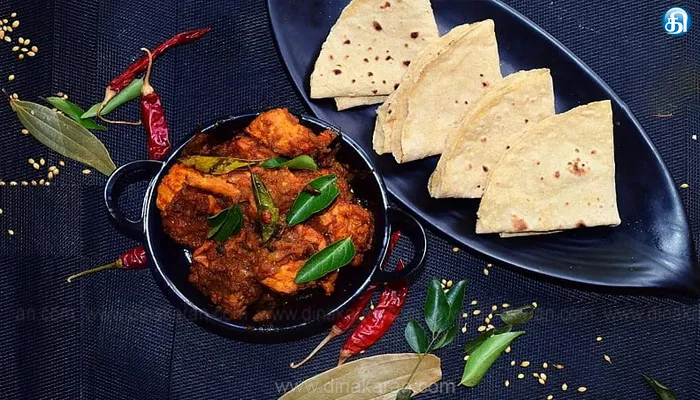 சப்பாத்தி மற்றும் செட்டிநாடு Chicken Ghee Roast