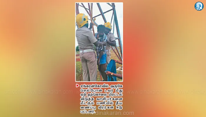 சங்கரன்கோவில் அருகே செல்போன் டவரில் ஏறி தற்கொலை மிரட்டல் விடுத்த வாலிபர்கள்