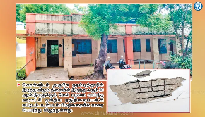சீர்காழி அருகே ஓரம்புத்தூரில் 50 ஆண்டுகளை கடந்து ஆபத்தான நிலையில் இருக்கும் பள்ளி கட்டிடம்