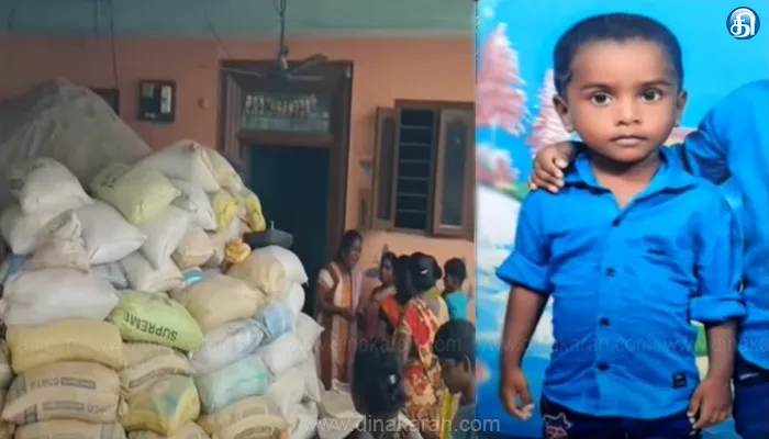 திண்டிவனம் அருகே கோலமாவு மூட்டை சரிந்ததில் 3 வயது சிறுவன் உயிரிழப்பு