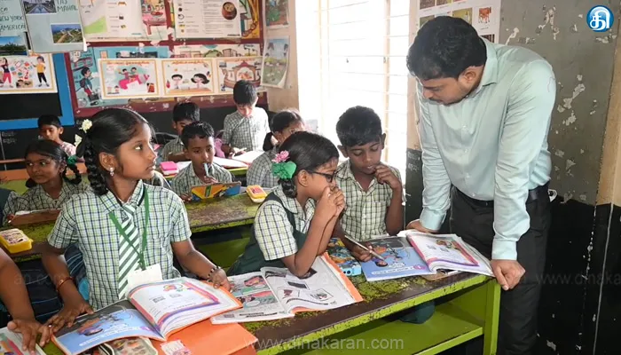 மைலேறிபாளையம் ஊராட்சி ஒன்றிய தொடக்கப்பள்ளியில் 5ஆம் வகுப்பு மாணவர்களுக்கு பாடம் நடத்திய கோவை ஆட்சியர்